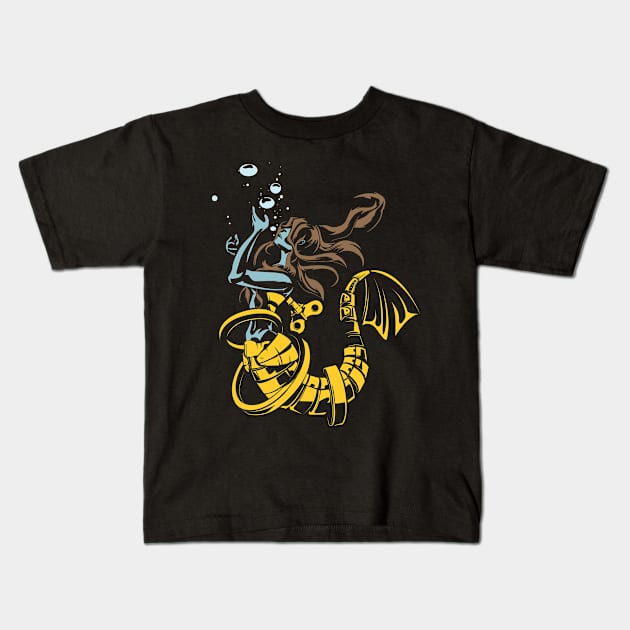 Mechanical Mermaid for Halloween Kids T-Shirt by Gold Wings Tees